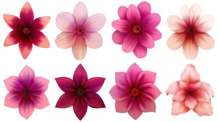 Fototapeta premium Collection of Eight Pink and Purple Flowers.