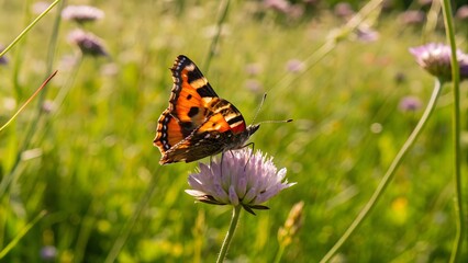 Obraz premium A stunning close up of a butterfly resting a fl