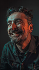 Fototapeta premium portrait of a man smiling with soft neon lights