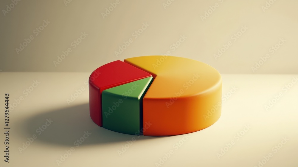 Poster colorful pie chart model showcasing data distribution on a minimalist table background