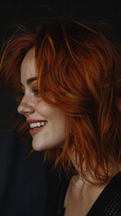 Fototapeta premium Portrait of a beautiful woman side with red hair style