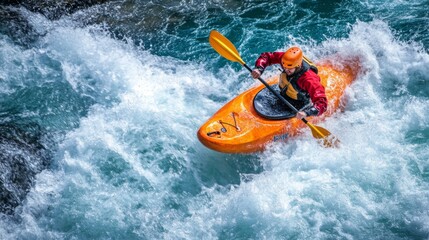 Kayaker navigating rapids