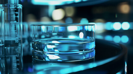 Precision glass labware showcasing advanced biotechnology research with ambient lighting