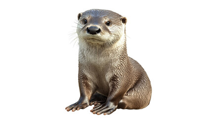 Cute otter sitting on its hind legs in water