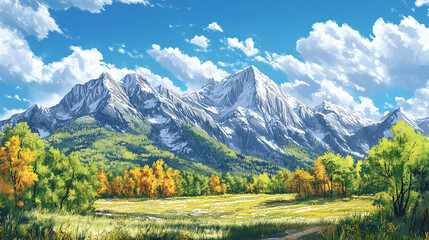 Colorful mountain landscape illustration, desktop background