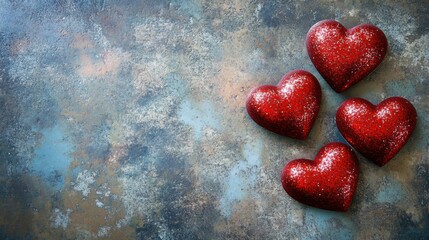Fototapeta premium Hearts on Valentine's Day on fir and concrete background with space and empty place