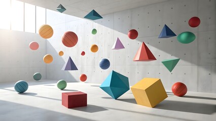 Dynamic 3d geometric shapes floating minimal sp