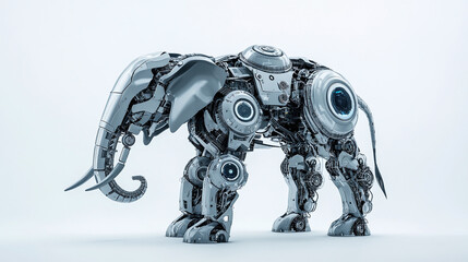 Robot elephant as mechanical cyber animal isolated on white background , technology.