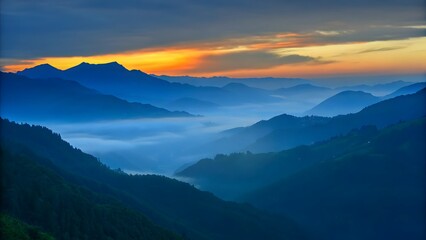 Fototapeta premium Breathtaking mountain landscape with misty sunrise