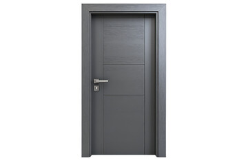 Detailed Gray Wooden Door With Metallic Frame And Handle Isolated On Transparent Background Entrance Design Architecture Object With Shiny Surface