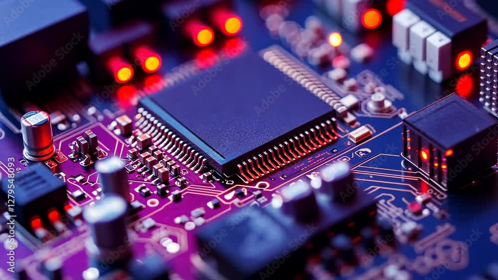 Poster circuit board close up, exploring the intricate world of microelectronics