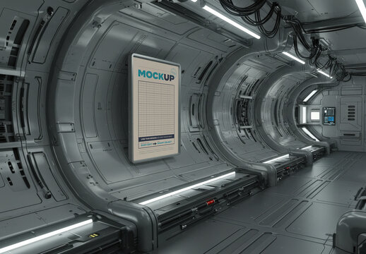 Vertical Poster Mockup inside Technologic Space Craft