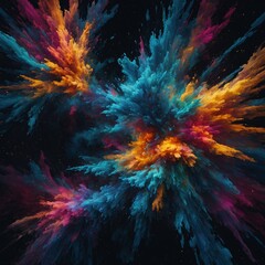 Fototapeta premium Colorful explosion of digital paint resembling cosmic energy.