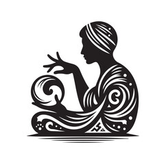 Fortune Teller pose silhouette vector illustration