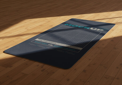 Yoga Mat Extended on Wooden Floor Mockup