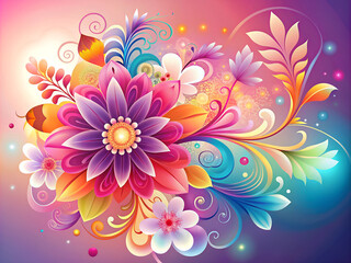 Obraz premium Vibrant floral vector design with abstract swirls and colorful spring flowers