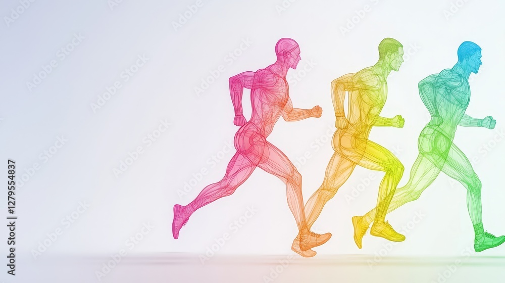 Aufkleber dynamic running figures illustrate motion modern art gallery digital artwork minimalist environment 