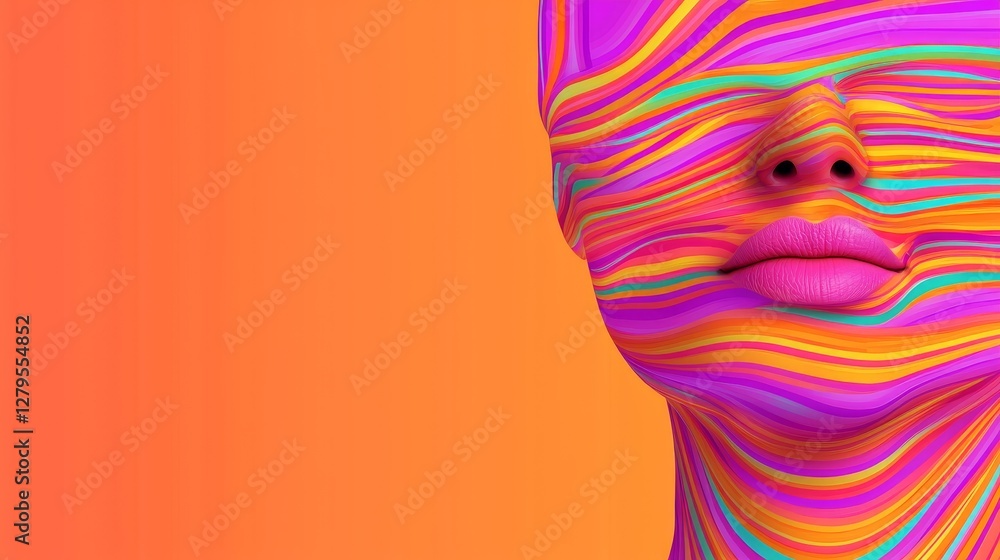 Aufkleber vibrant face art displaying colorful patterns urban studio digital art artistic environment close-up