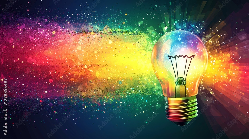 Poster illuminating creativity a colorful light bulb against a vibrant background digital art abstract envi