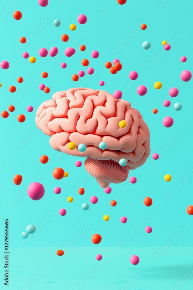 Poster creative visualization of brain with colorful particles digital art abstract environment eye-catchin