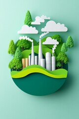 Industrial development and environmental balance urban setting 3d art green energy aerial view sustainability concept