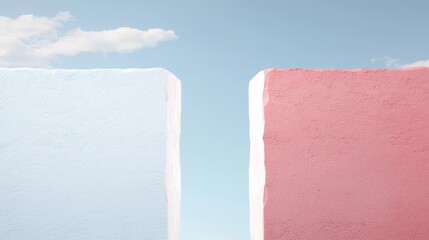 Artistic split between two colorful walls outdoor space minimalist design clear sky abstract concept
