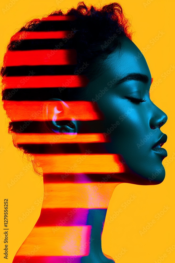 Aufkleber Vibrant profile portrait studio digital art colorful background side view exploring identity and expression