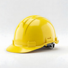 Fototapeta premium Yellow hard hat, short brim, vented design, essential safety equipment for construction, protective headgear