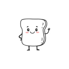 Cute cartoon piece of bread isolated on white. Funny Fast food character in flat style for menu, coloring, cards and banners. Vector illustration