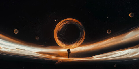 Lonely Astronaut Approaching a Gigantic Black Hole in Space