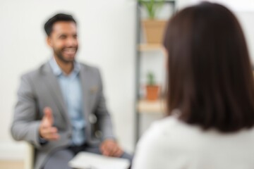 Professional and Engaging Business Meeting Between a Male Consultant in a Suit and a Female Client in a Modern Office Setting, Fostering Collaboration and Innovative Ideas