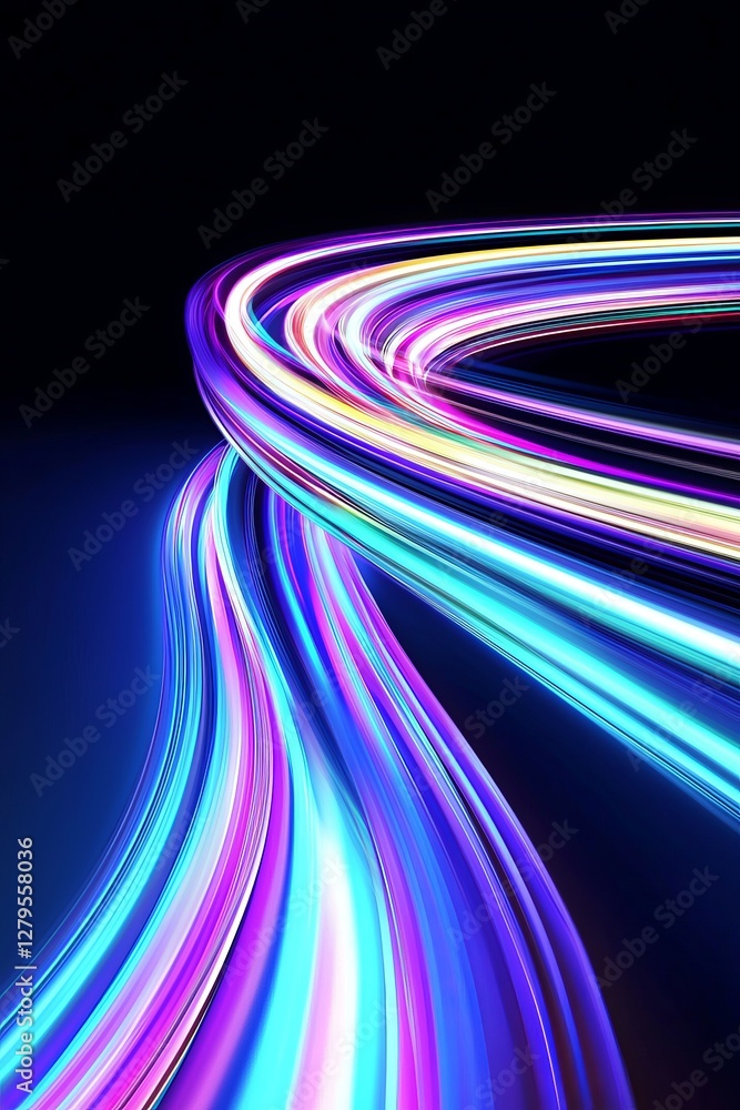 Poster dynamic light trails abstract space digital art futuristic environment close-up viewpoint motion con