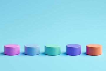 Colorful circular caps display studio product photography minimalist eye-level vibrant aesthetics