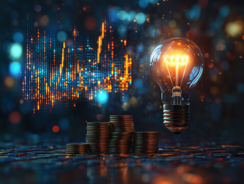 Electricity, light bulb, and money 