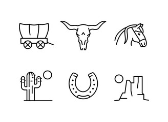 Wild desert icons. Set of 6 Mexico trendy minimal icons. Example: Poncho, Cactus, Tacos, Maya Pyramid icon. Design signs for web page, mobile app, packaging design. Vector illustration