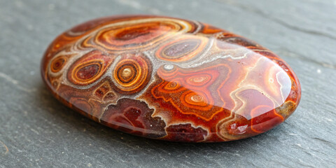 Polished fire agate with vivid iridescence