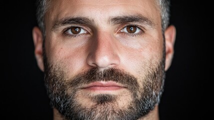 Obraz premium Serious man portrait, dark background, intense gaze, headshot