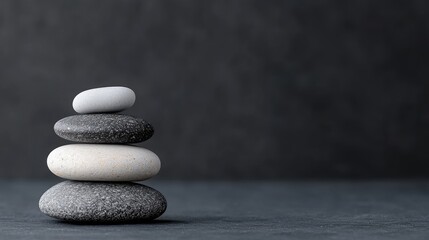 Balanced stones on dark background, zen concept