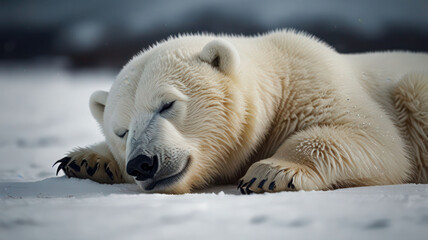 Baby polar bear sleeping and relaxing