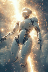 Futuristic Cybernetic Robot in a Cosmic Space Environment