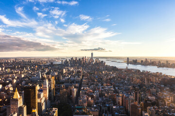 New York City skyline at sunset, Manhattan, USA