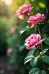 Soft pink rose petals dangle from above ground, garden decor, floral, light