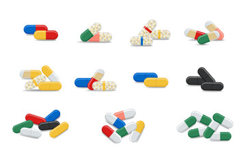 Pills flat icon isolated on white background. Vector illustration. Set of pills