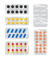 Pills flat icon isolated on white background. Vector illustration. Set of pills