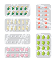 Pills flat icon isolated on white background. Vector illustration. Set of pills
