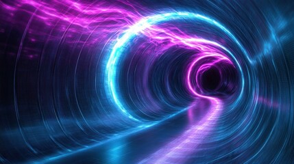 Neon tunnel, vibrant energy, dark background, futuristic design, abstract art