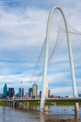 View of Margaret Hunt Hill Bridge over Trinity River in Dallas Texas