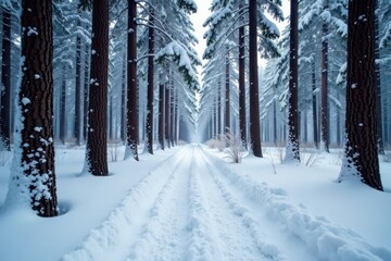 Fototapeta premium Winter forest floor blanketed by thick layer of snow, floor, blanket, nature