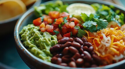 Vibrant mexican cuisine bowl restaurant setting food photography culinary arts close-up flavorful freshness