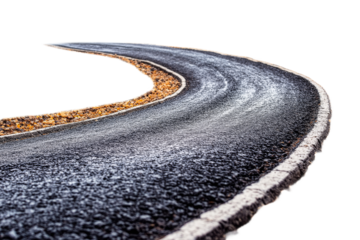 Curved asphalt road through a serene landscape